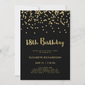 Invitation Faux Gold Confetti en noir | 18e fête d'anniversai (Devant)