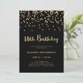Invitation Faux Gold Confetti en noir | 18e fête d'anniversai (Debout devant)