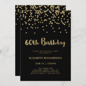 Invitation Faux Gold Confetti en noir| 60e anniversaire (Devant / Derrière)