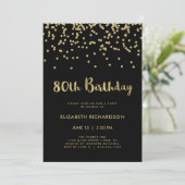 Invitation Faux Gold Confetti en noir| 80e anniversaire (Debout devant)