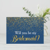 Invitation Faux Gold Confetti Navy Serez-vous ma servante (Debout devant)