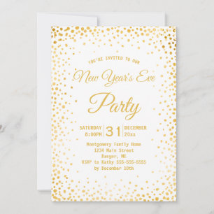 Invitation Faux Gold Confetti New Years Eve Party Blanc