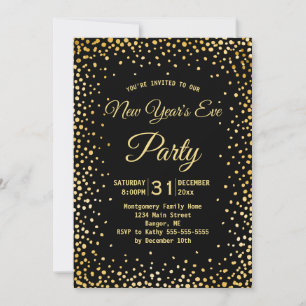 Invitation Faux Gold Confetti Nouvel An