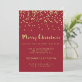 Invitation Faux Gold Confetti Red Merry Christmas Party (Debout devant)
