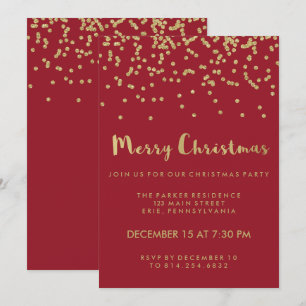 Invitation Faux Gold Confetti Red Merry Christmas Party