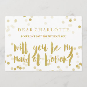 Invitation Faux Gold Confetti Serez-vous ma femme d'honneur
