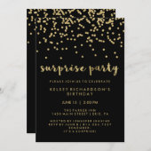 Invitation Faux Gold Confetti sur Black Surprise Party (Devant / Derrière)