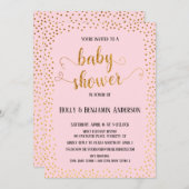 Invitation Faux Gold Confetti Typographie Baby shower rose (Devant / Derrière)