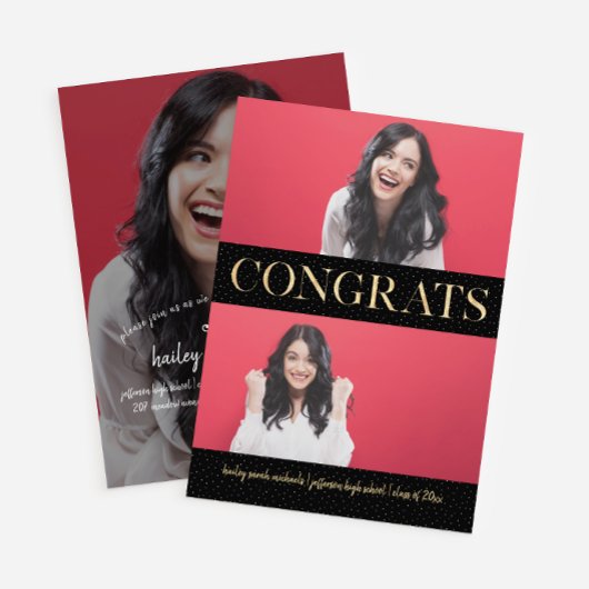 Invitation Faux Gold Congrats Trois Fêtes Photo Graduation