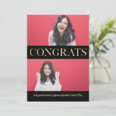 Invitation Faux Gold Congrats Trois Fêtes Photo Graduation (Debout devant)