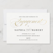Invitation Faux Gold Elegant Calligraphie Fiançailles Monogra (Devant)