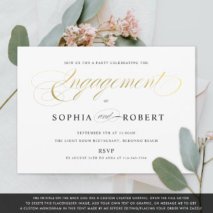 Invitation Faux Gold Elegant Calligraphie Fiançailles Monogra