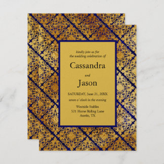 Invitation Faux Gold et Blue Mariage