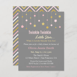 Invitation Faux Gold et Pink Twinkle Little Star Baby shower
