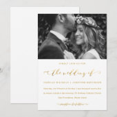Invitation Faux Gold et White Mariage Calligraphie et photo (Devant / Derrière)