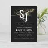 Invitation Faux Gold Feather Botanique Black Mariage Suite (Debout devant)