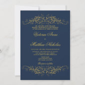 Invitation Faux Gold Flourish Damask Navy Blue (Devant)