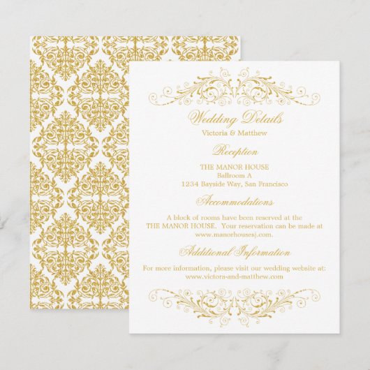 Invitation Faux Gold Flourish Mariage damassé Détails (Devant / Derrière)