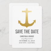 Invitation Faux Gold Foil Ancre Nautique Enregistrer La Date (Devant / Derrière)