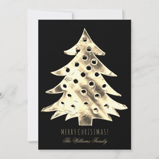 Invitation Faux Gold Foil Arbre de Noël Moderne Elégant Noir (Devant)
