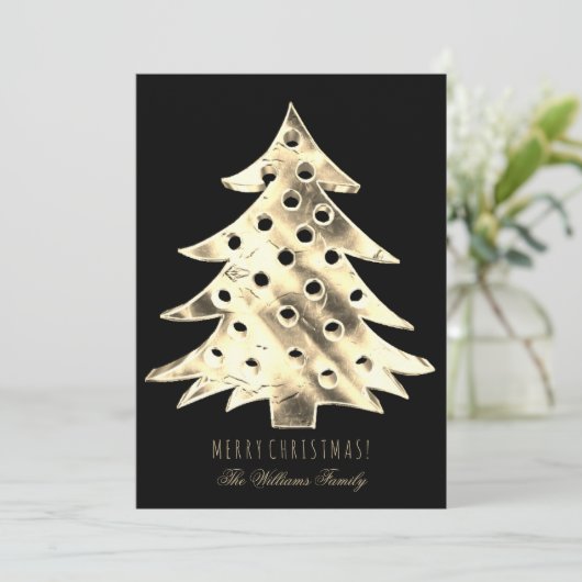 Invitation Faux Gold Foil Arbre de Noël Moderne Elégant Noir (Debout devant)