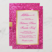 Invitation Faux Gold Foil Bright rose Parties scintillant Mar (Devant / Derrière)