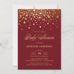 Invitation Faux Gold Foil Confetti Baby shower Bourgogne
