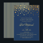 Invitation Faux Gold Foil Confetti Bat mitzvah bleu marine<br><div class="desc">Famille Invitation et amis au Bat mitzvah de votre fille avec cette élégante invitation or et bleu marine. Il comporte des points confettis en faux or et des motif rayures. Personnalisez en ajoutant le nom,  la date,  l'heure,  le lieu et d'autres détails de l'événement. Des éléments correspondants sont disponibles.</div>