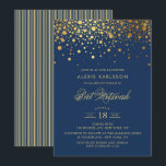 Invitation Faux Gold Foil Confetti Bat mitzvah bleu marine<br><div class="desc">Famille Invitation et amis au Bat mitzvah de votre fille avec cette élégante invitation or et bleu marine. Il comporte des points confettis en faux or et des motif rayures. Personnalisez en ajoutant le nom,  la date,  l'heure,  le lieu et d'autres détails de l'événement. Des éléments correspondants sont disponibles.</div>