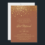 Invitation Faux Gold Foil Confetti Bat mitzvah en terre cuite<br><div class="desc">Famille Invitation et amis au Bat mitzvah de votre fille avec cette élégante invitation en or et en terre cuite. Il comporte des points de confettis en faux or et un script élégant. Personnalisez en ajoutant le nom, la date, l'heure, le lieu et d'autres détails de l'événement. Des éléments correspondants...</div>