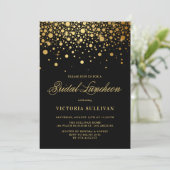 Invitation Faux Gold Foil Confetti Black Bridal Luncheon (Debout devant)