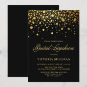 Invitation Faux Gold Foil Confetti Black Bridal Luncheon (Devant / Derrière)