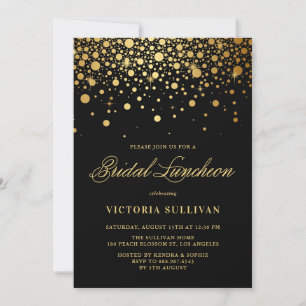 Invitation Faux Gold Foil Confetti Black Bridal Luncheon