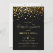 Invitation Faux Gold Foil Confetti Black Couples Douche (Devant)