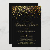 Invitation Faux Gold Foil Confetti Black Couples Douche (Devant / Derrière)