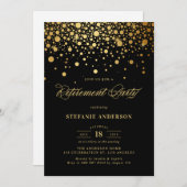 Invitation Faux Gold Foil Confetti Black Retirement Party (Devant / Derrière)