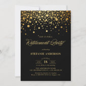 Invitation Faux Gold Foil Confetti Black Retirement Party (Devant)
