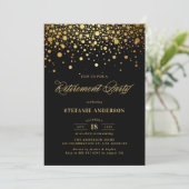 Invitation Faux Gold Foil Confetti Black Retirement Party (Debout devant)