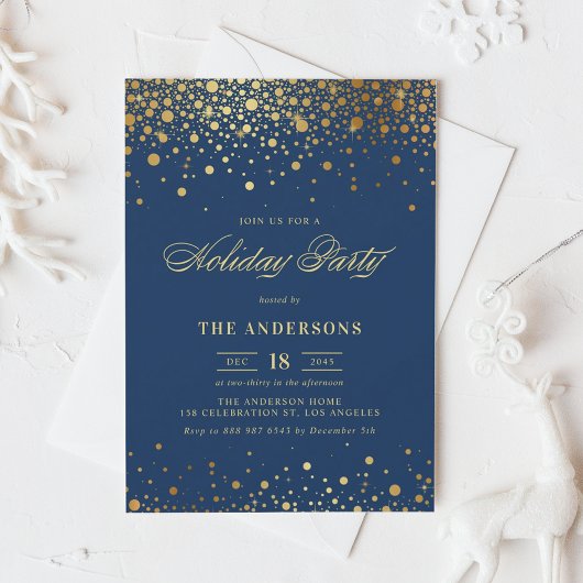 Invitation Faux Gold Foil Confetti | bleu marine