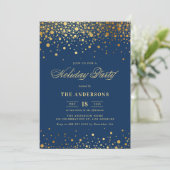 Invitation Faux Gold Foil Confetti | bleu marine (Debout devant)