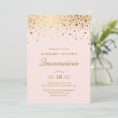 Invitation Faux Gold Foil Confetti Blush Pink Quinceañera (Debout devant)