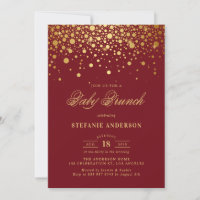 Faux Gold Foil Confetti Burgundy Baby Brunch