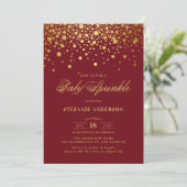 Invitation Faux Gold Foil Confetti Burgundy Baby Sprinky (Debout devant)