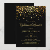 Invitation Faux Gold Foil Confetti | Dîner de répétition noir (Devant / Derrière)
