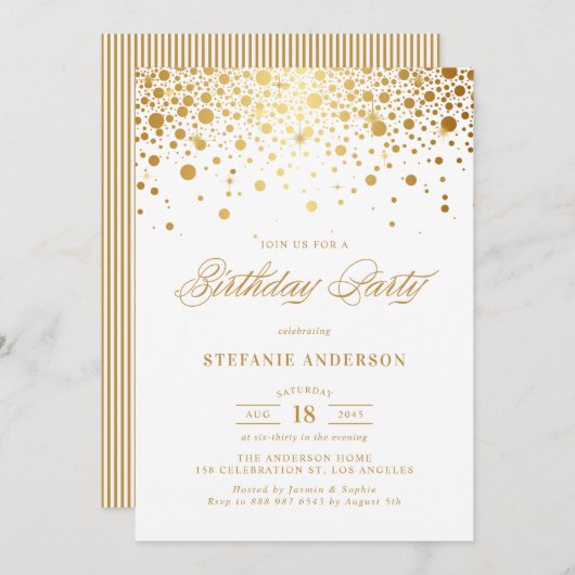Invitation Faux Gold Foil Confetti Dots Anniversaire (Devant / Derrière)
