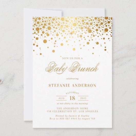 Invitation Faux Gold Foil Confetti Dots Baby Brunch (Devant)