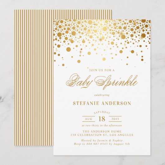 Invitation Faux Gold Foil Confetti Dots Baby Sprinkel (Devant / Derrière)