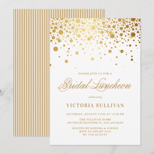 Invitation Faux Gold Foil Confetti Dots Bridal Luncheon (Devant / Derrière)