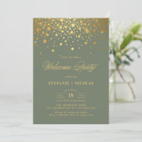 Faux Gold Foil Confetti Dots Green Welcome Party