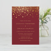 Invitation Faux Gold Foil Confetti Dots Mariage Bourgogne (Debout devant)